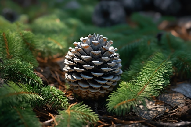 Une pomme de pin se trouve dans la forêt.