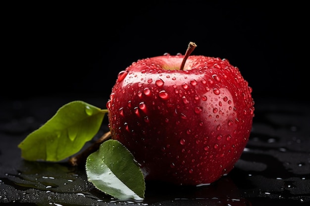 Une pomme rouge assise sur une table AI