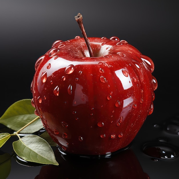 Une pomme rouge brillante fraîche avec une goutte d'eau