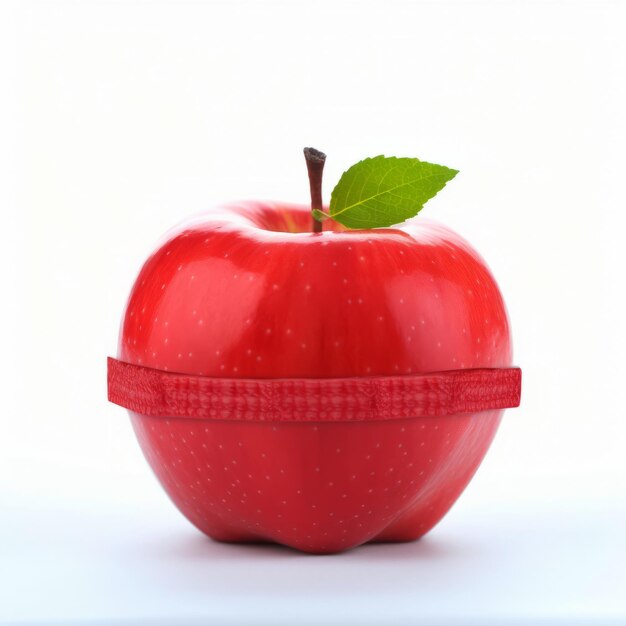 Une pomme rouge avec une feuille verte au-dessus.