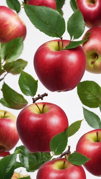 Pomme rouge avec feuille verte sur fond blanc