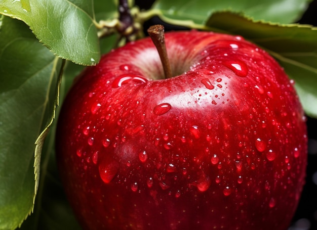 Pomme rouge avec des feuilles générées par l'IA