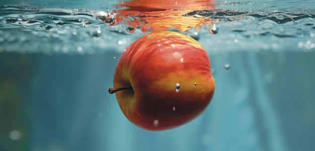 Une pomme rouge flotte dans l'eau.