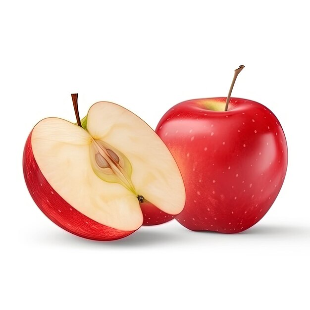Pomme rouge sur fond blanc illustration aquarelle Pomme fraîche coupée en deux avec un tracé de détourage AI générative