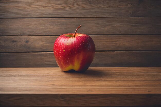 Pomme rouge sur un fond en bois ai génératif