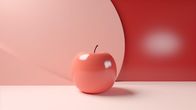 Une pomme rouge sur fond rose