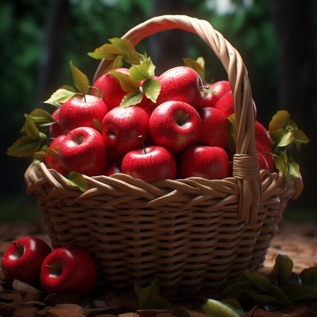 Pomme rouge fraîche avec panier en osier