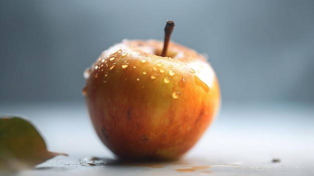 Une pomme rouge avec des gouttelettes d'eau dessus