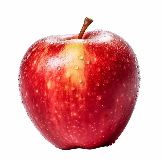 Une pomme rouge avec des gouttelettes d'eau dessus