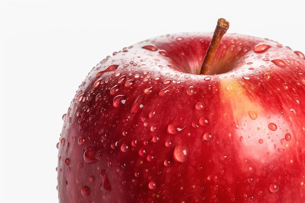 Une pomme rouge avec des gouttelettes d'eau dessus
