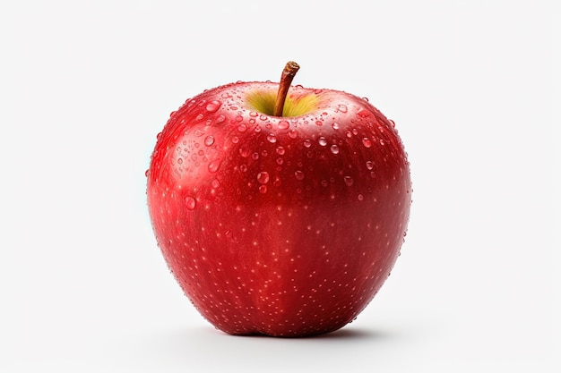 Une pomme rouge avec des gouttelettes d'eau dessus