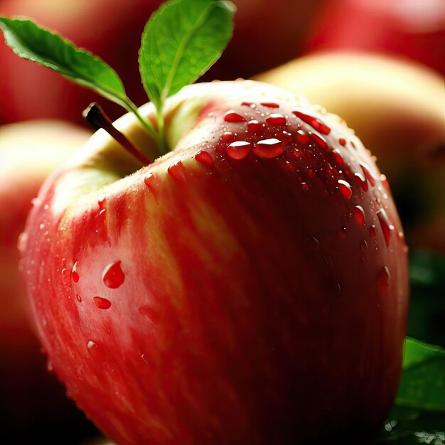 une pomme rouge avec des gouttes d'eau dessus IA générative