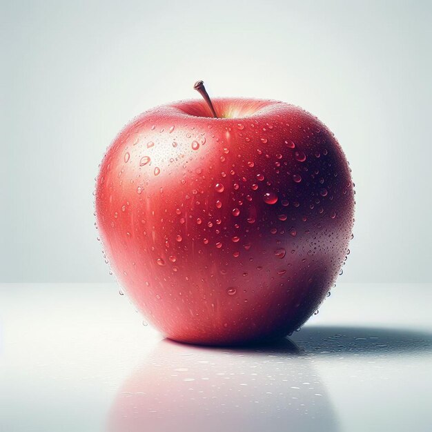 une pomme rouge avec des gouttes d'eau dessus