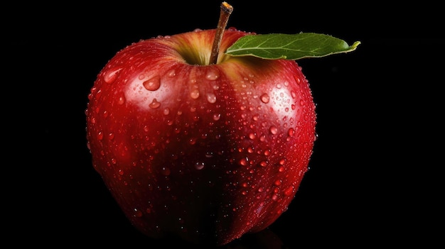 Une pomme rouge avec des gouttes d'eau dessus.