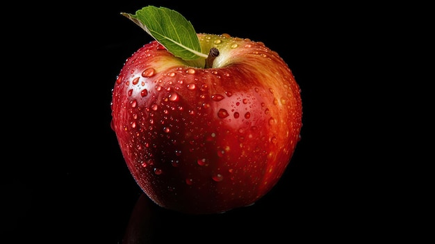 Une pomme rouge avec des gouttes d'eau dessus.