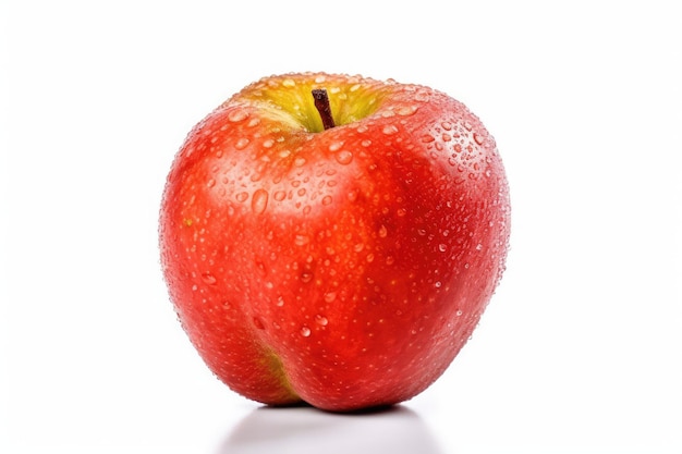 Une pomme rouge avec des gouttes d'eau dessus