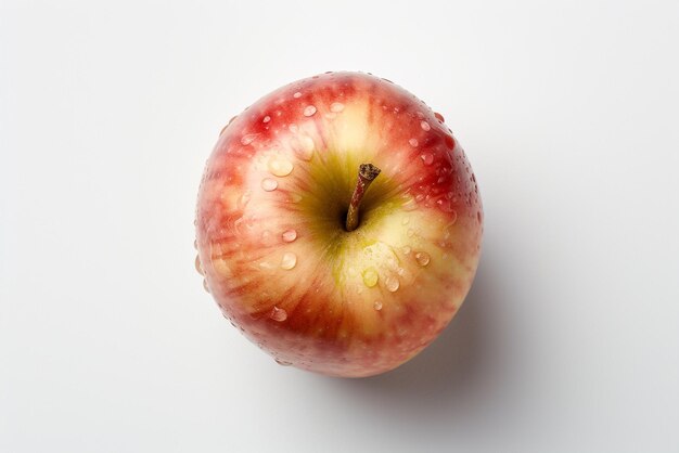 Une pomme rouge avec des gouttes d'eau dessus.