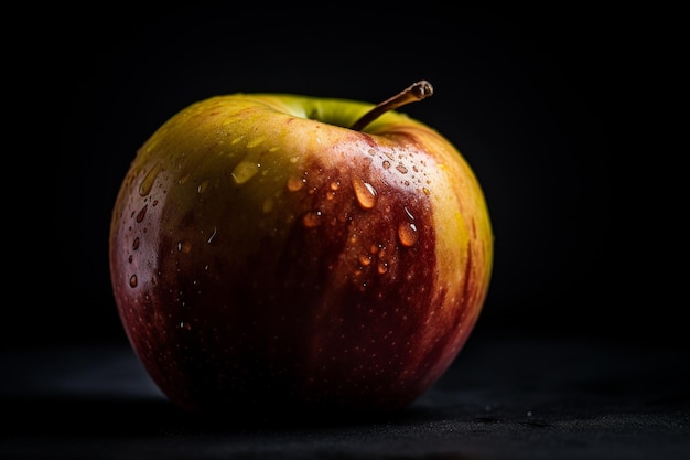 Une pomme rouge avec des gouttes d'eau dessus