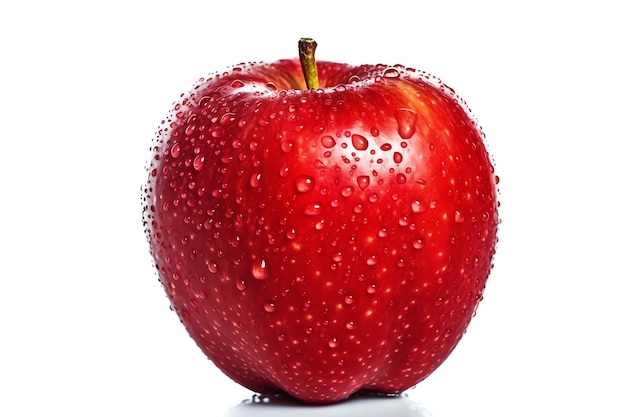 Une pomme rouge avec des gouttes d'eau dessus