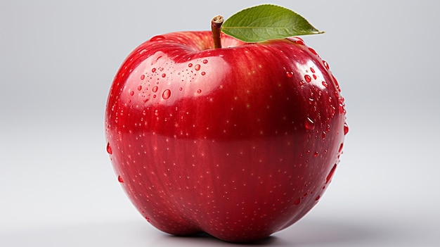 Pomme rouge avec des gouttes d'eau sur fond blanc ai générative