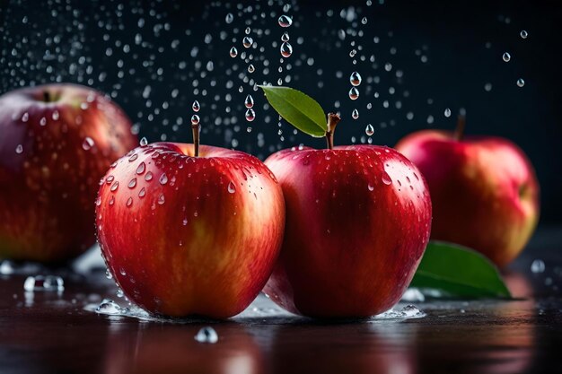 pomme rouge avec des gouttes d'eau