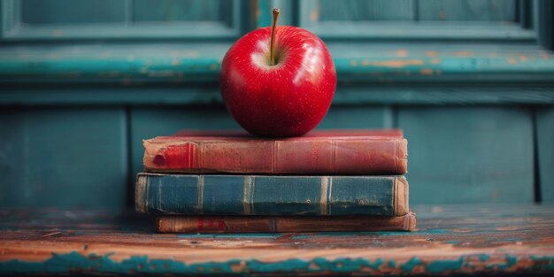 Photo une pomme rouge sur un livre