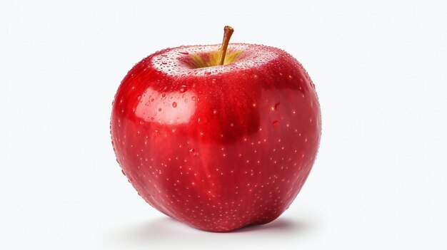 Une pomme rouge mordue sur fond blanc