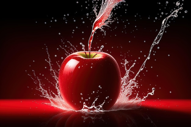 Une pomme rouge avec un peu d'eau