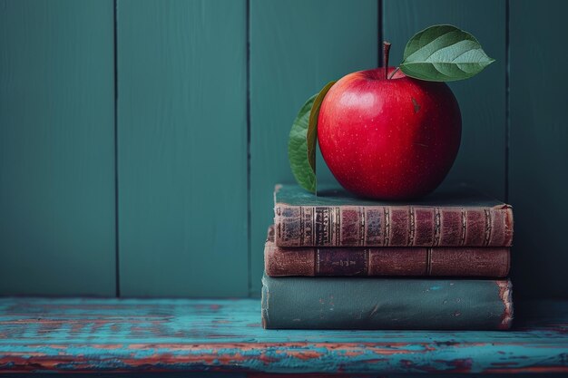 Pomme rouge sur une pile de livres IA générative