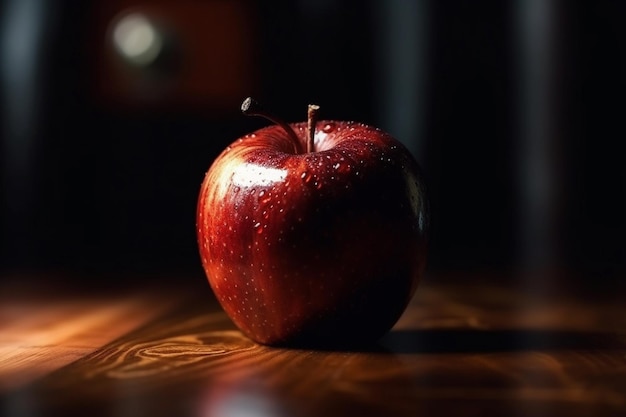 Pomme rouge sur une table en bois sombre