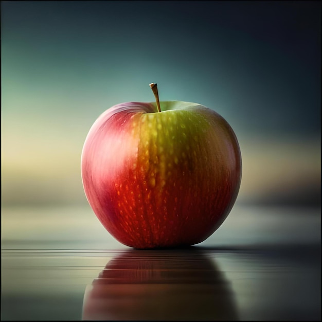 Une pomme rouge avec une tache verte et jaune sur le côté