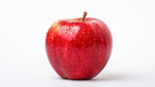 Une pomme rouge avec une tige verte et une pomme rouge dessus.