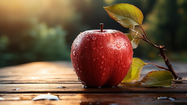 Pomme sauvage sur une planche de bois avec un arrière-plan flou