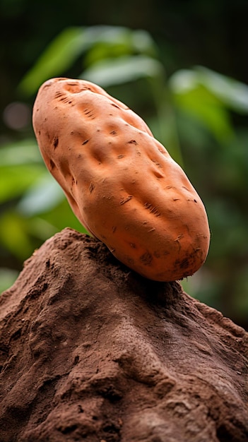 Photo une pomme de terre assise au sommet d'un rocher