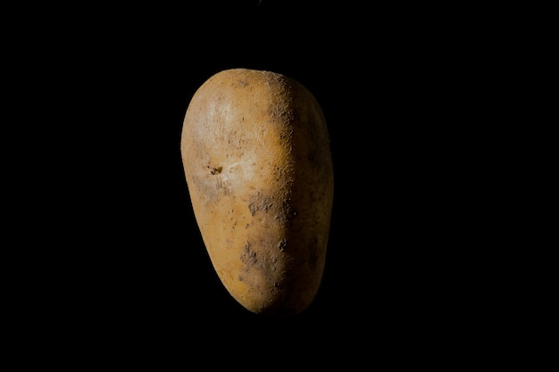 Pomme de terre crue sur fond noir