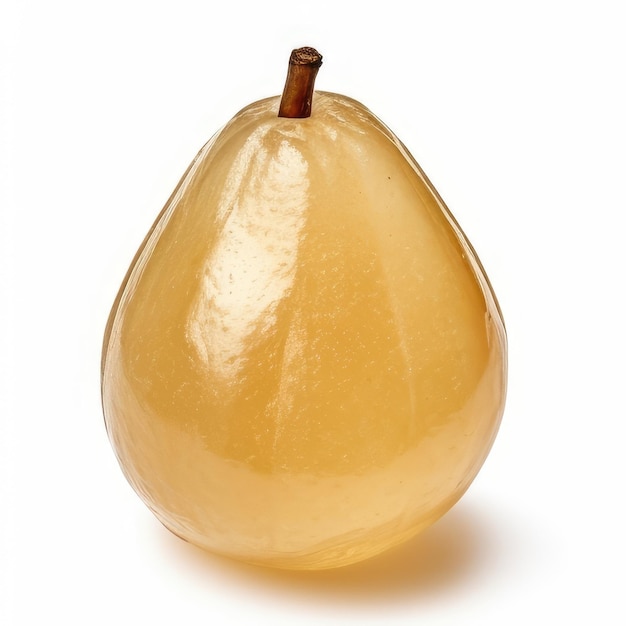 Une pomme en verre est représentée sur un fond blanc.