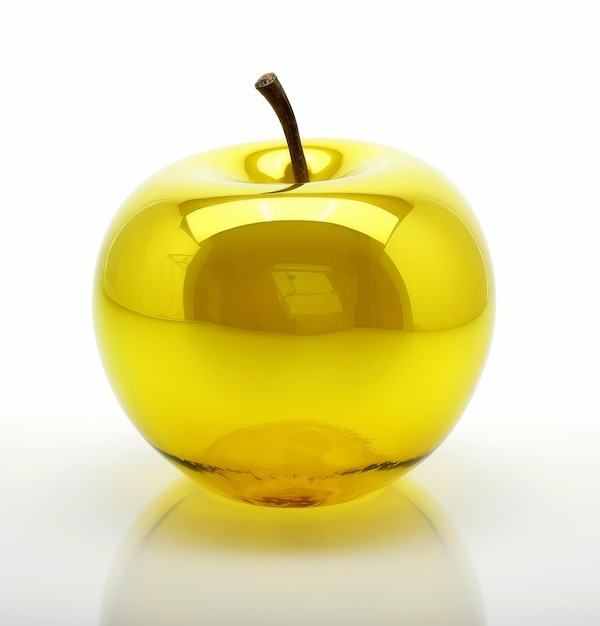 Pomme en verre jaune sur fond blanc