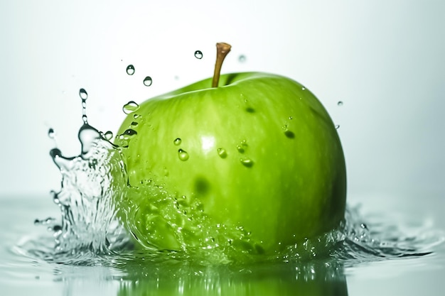 Pomme verte éclaboussures d'eau photographie générative ai