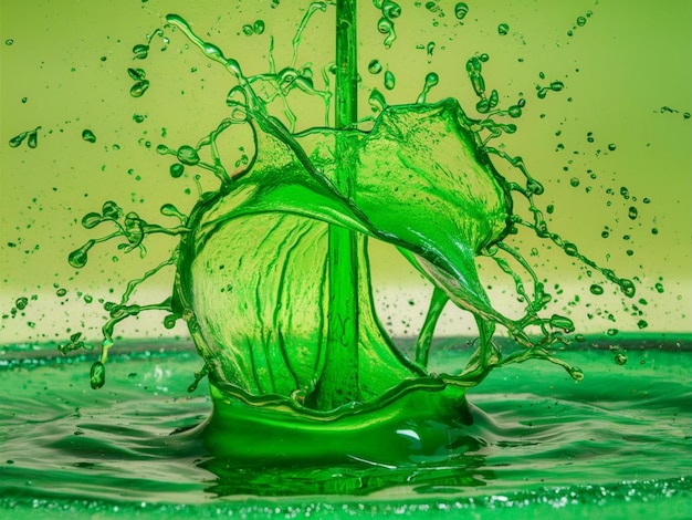 Photo une pomme verte est versée dans une goutte d'eau verte