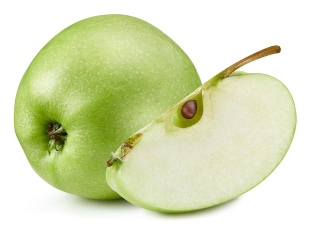 Pomme verte fraîche isolée sur fond blanc. Chemin de détourage Apple. Pomme biologique fraîche.