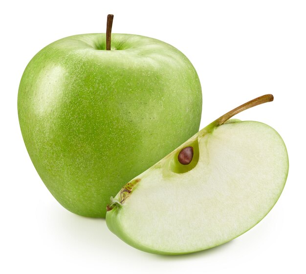 Pomme verte mûre clipping path Apple fruit isolé sur fond blanc avec un tracé de détourage Apple macro studio photo