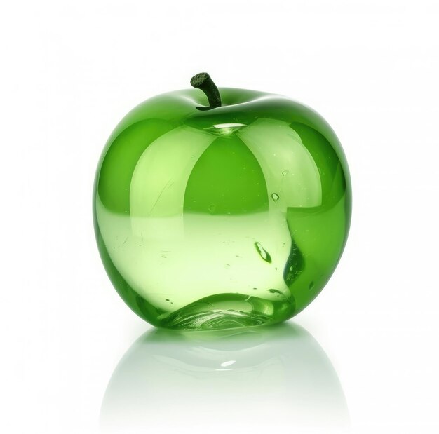 Pomme verte en verre sur fond blanc