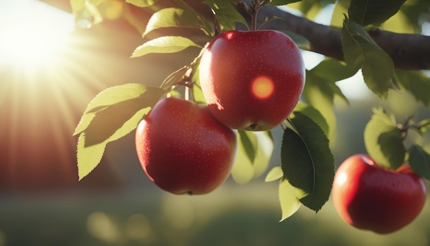 Pommes sur un arbre au soleil