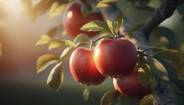 Pommes sur un arbre au soleil