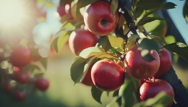 Pommes sur un arbre au soleil