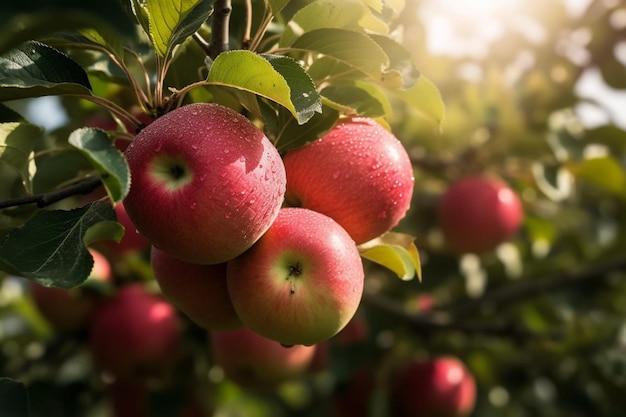 Pommes sur un arbre au soleil