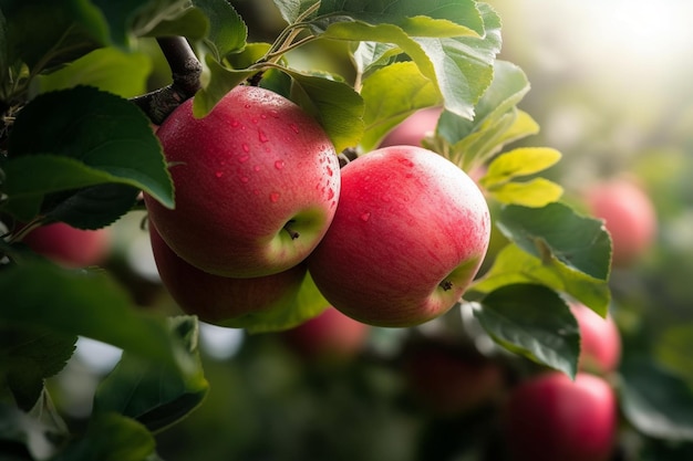 Pommes sur un arbre au soleil