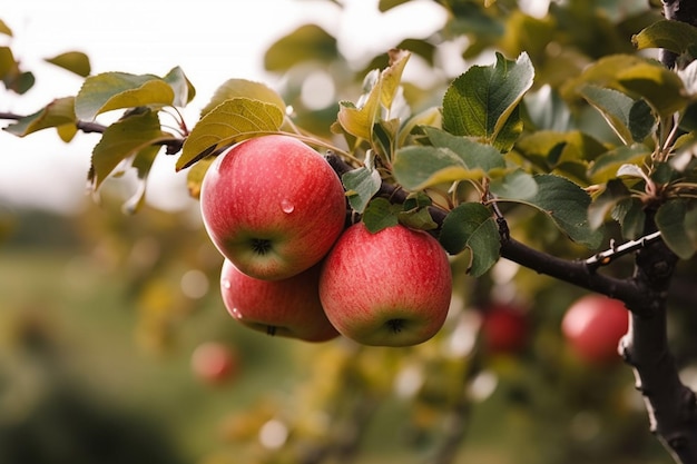 Pommes sur un arbre dans un jardin