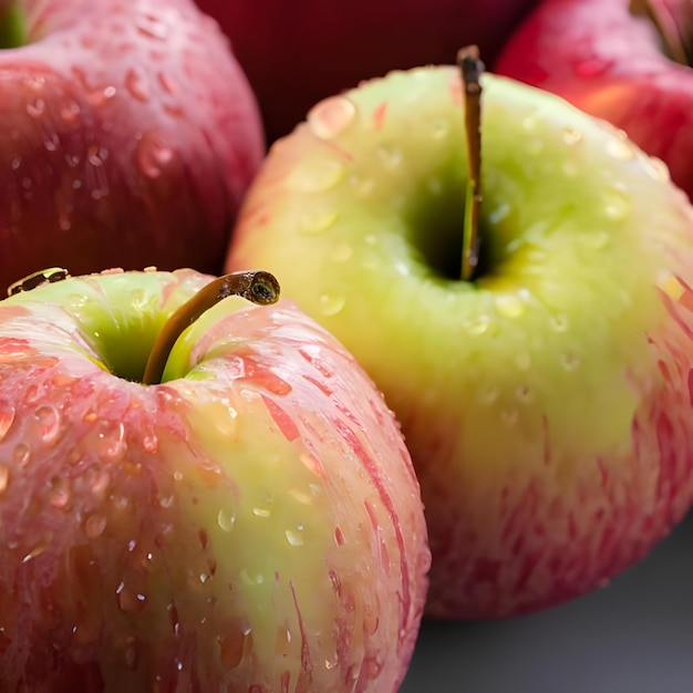 Des pommes biologiques fraîches avec des gouttes d'eau