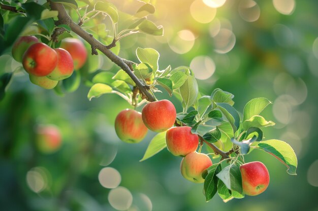 Des pommes sur une branche d'arbre